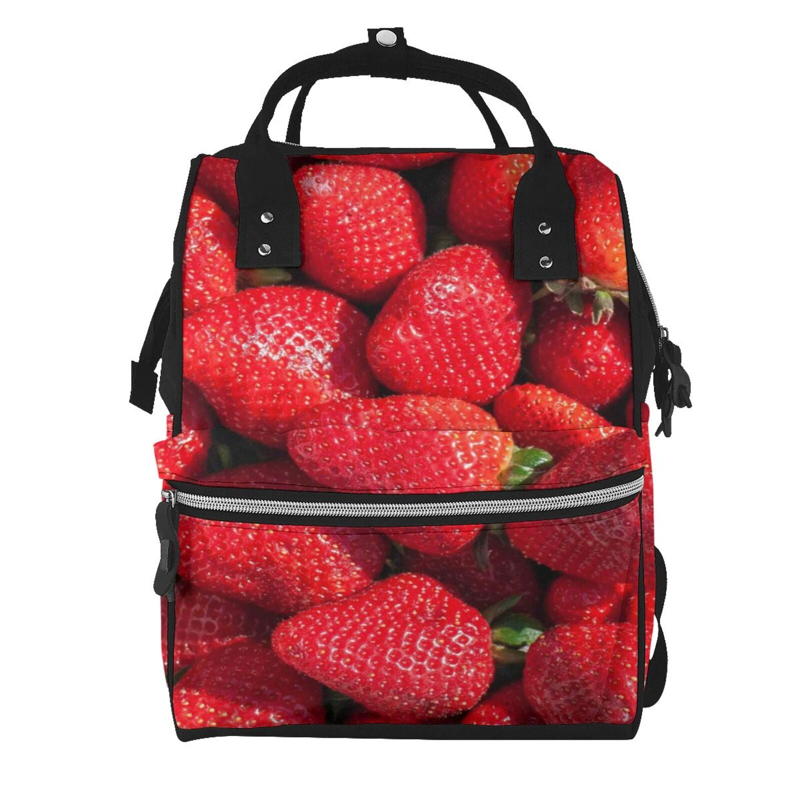 Ratiio Strawberry Red Mummy Backpack - Waterproof Twill Canvas, Large Capacity Diaper Bag with Multiple Pockets and Adjustable Straps