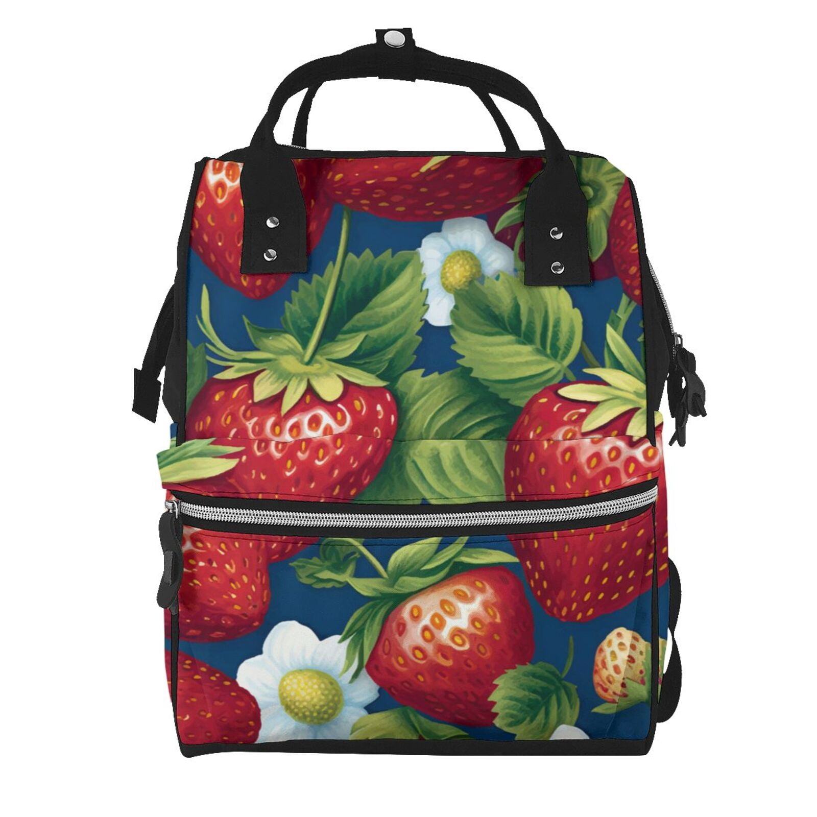 Ratiio Strawberry2 Mummy Backpack - Waterproof Twill Canvas, Large Capacity Diaper Bag with Multiple Pockets and Adjustable Straps