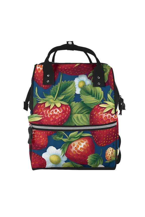 Strawberry2 Mummy Backpack - Waterproof Twill Canvas, Large Capacity Diaper Bag with Multiple Pockets and Adjustable Straps