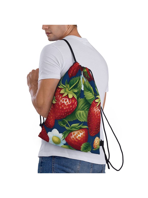 Strawberry2 Print Drawstring Backpack Bag Sport Gym Sackpack Heavy Duty String Backpack for Men Women