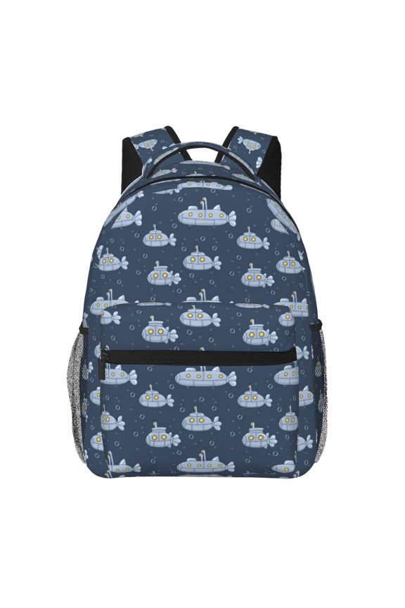 Submarine With Periscope Print Eco-Friendly Casual Backpack, Water-Resistant Polyester Canvas Daypack with Smooth Zippers, Comfortable & Durable Travel Bag with Laptop Compartment