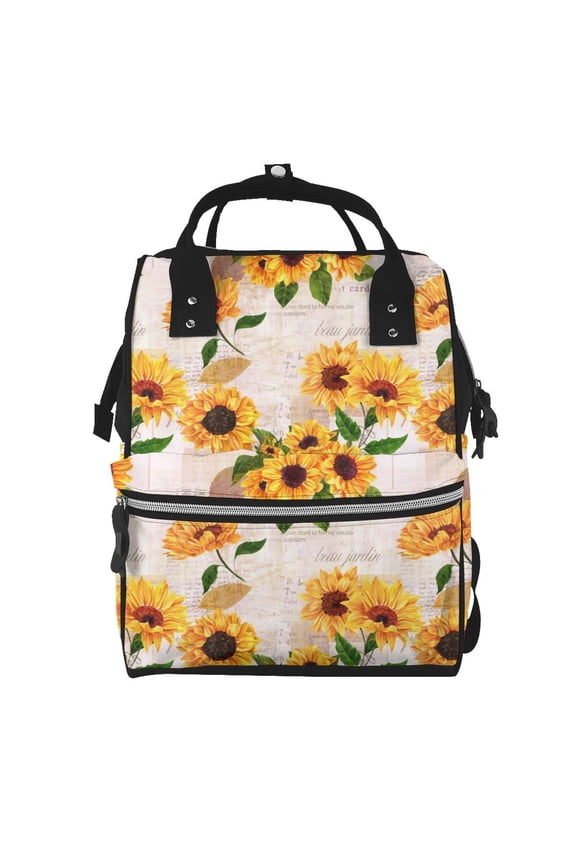 Sunflower 5 Mummy Backpack - Waterproof Twill Canvas, Large Capacity Diaper Bag with Multiple Pockets and Adjustable Straps