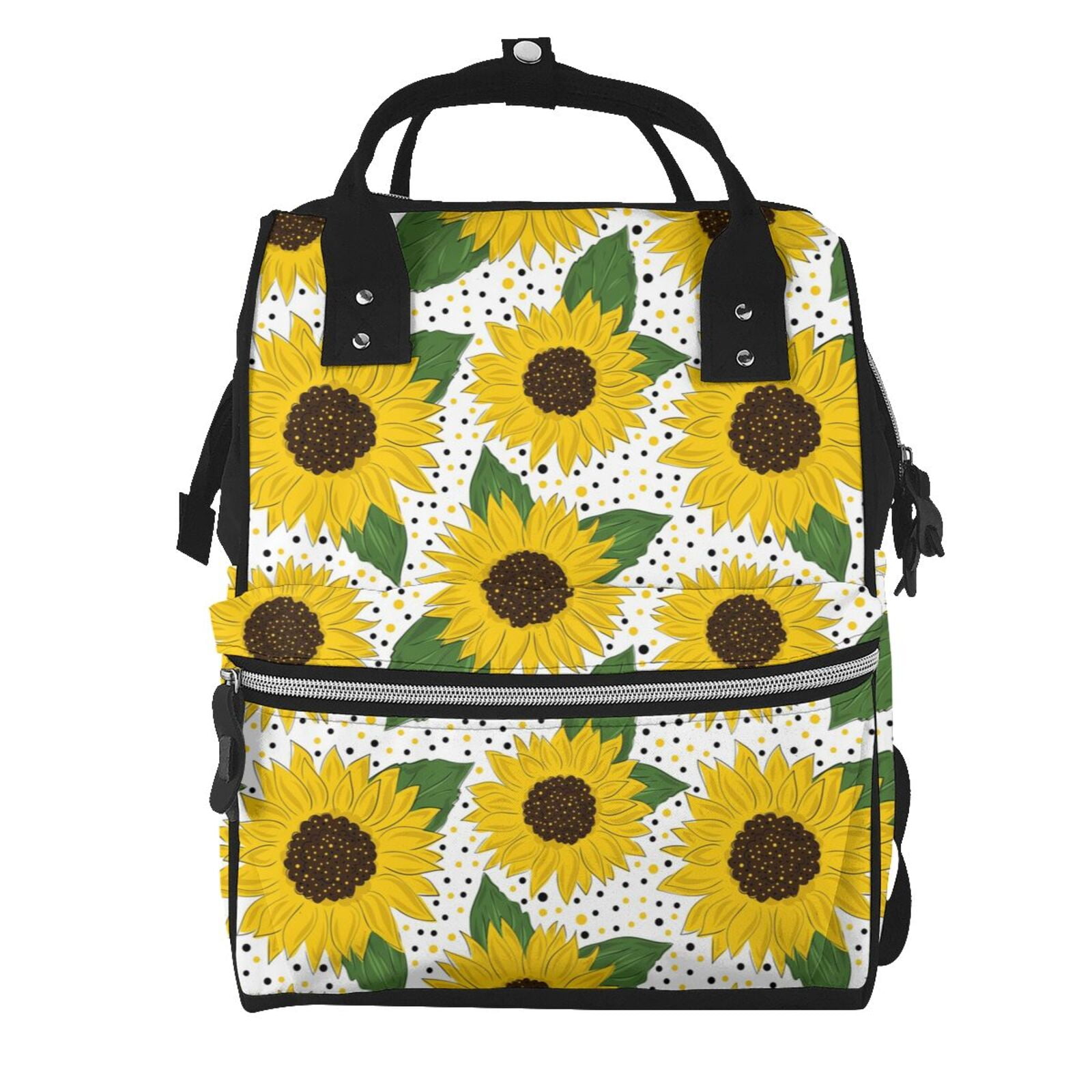 Ratiio Sunflowers Mummy Backpack - Waterproof Twill Canvas, Large Capacity Diaper Bag with Multiple Pockets and Adjustable Straps