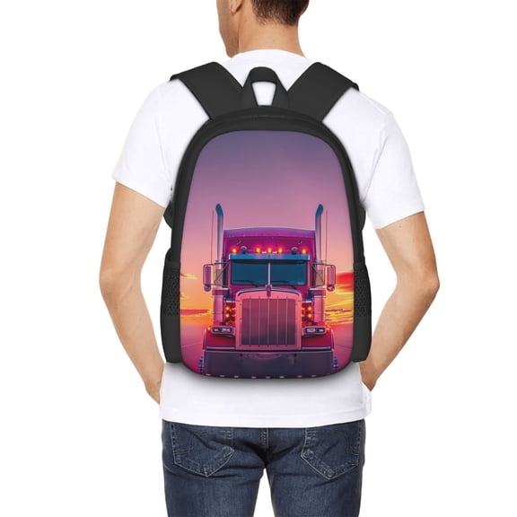 Ratiio Sunset Truck Highway Backpack for Men and Women - Durable 600D Oxford Cloth -Large Capacity, Water-Resistant School, Travel, and Hiking Bag
