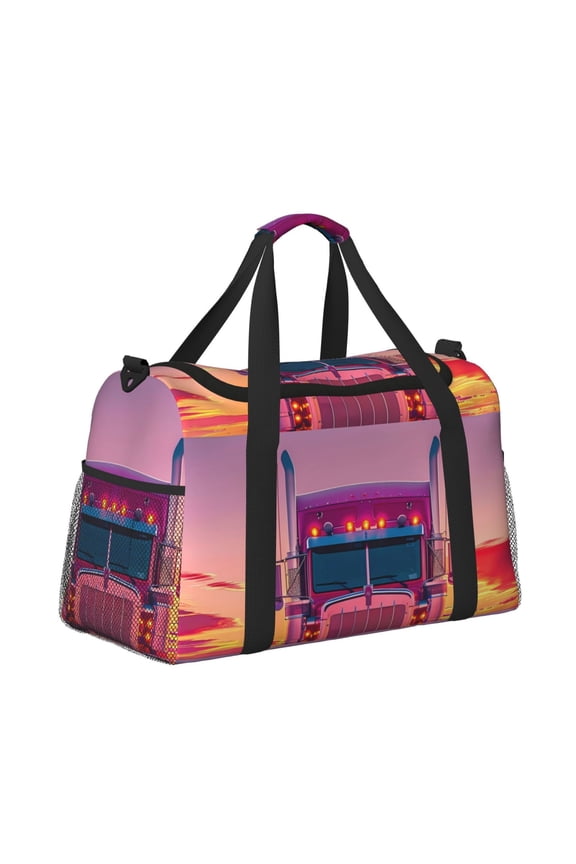 Sunset Truck Highway Pattern Hand Travel Bag, Weekender Carry On for Women Men, Sports Gym Bag, Workout Duffel Bag, Overnight Shoulder Bag fit 15.6 Inch Laptop