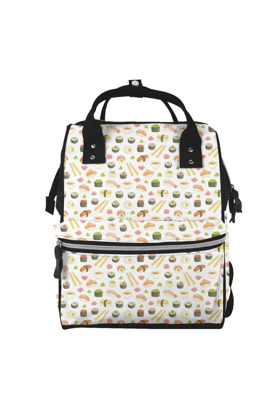 Sushi and Rolls Mummy Backpack - Waterproof Twill Canvas, Large Capacity Diaper Bag with Multiple Pockets and Adjustable Straps