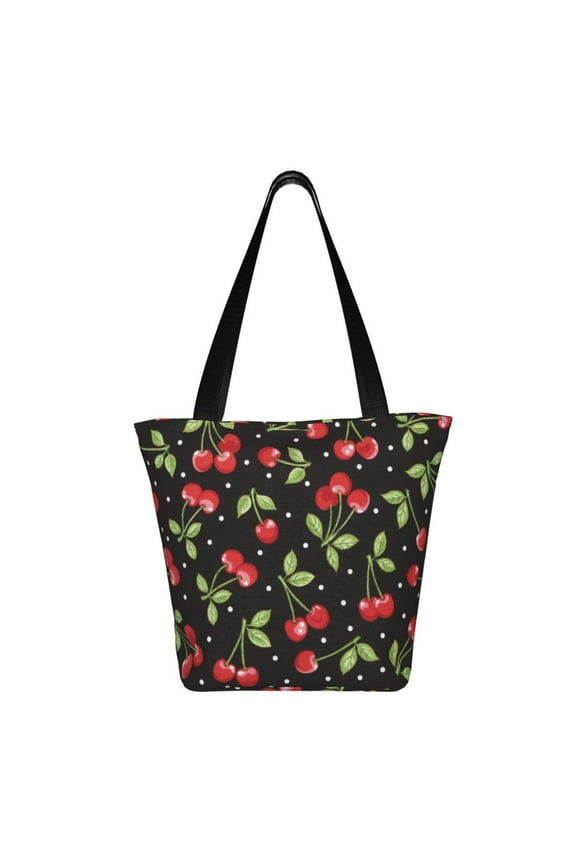 Sweet Red Cherry Print Shoulder Bag for Women, Polyester Crossbody Purse Lightweight Handbag for Daily Travel and Casual Use