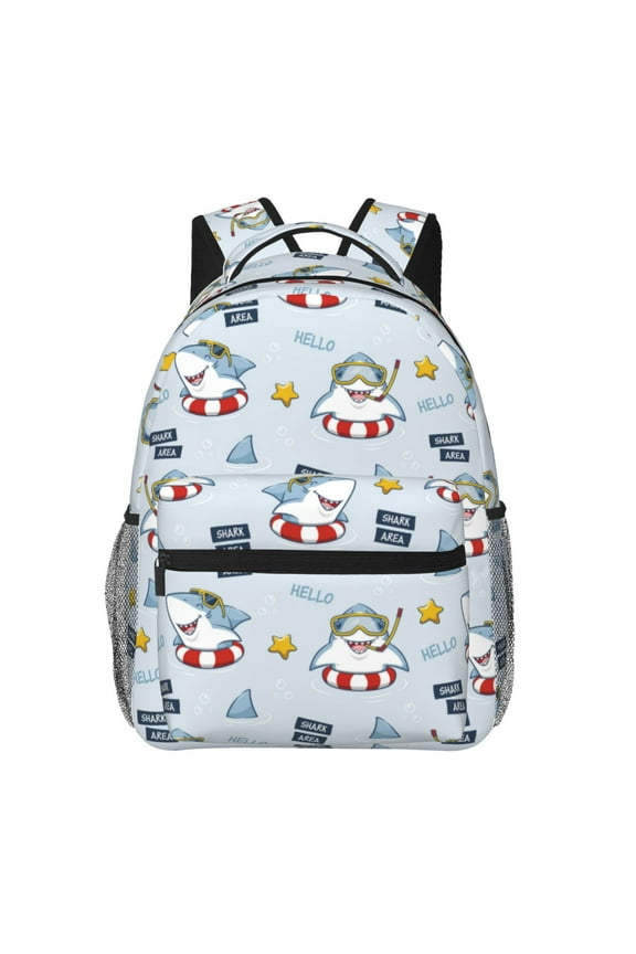 Swimming Shark Print Eco-Friendly Casual Backpack, Water-Resistant Polyester Canvas Daypack with Smooth Zippers, Comfortable & Durable Travel Bag with Laptop Compartment