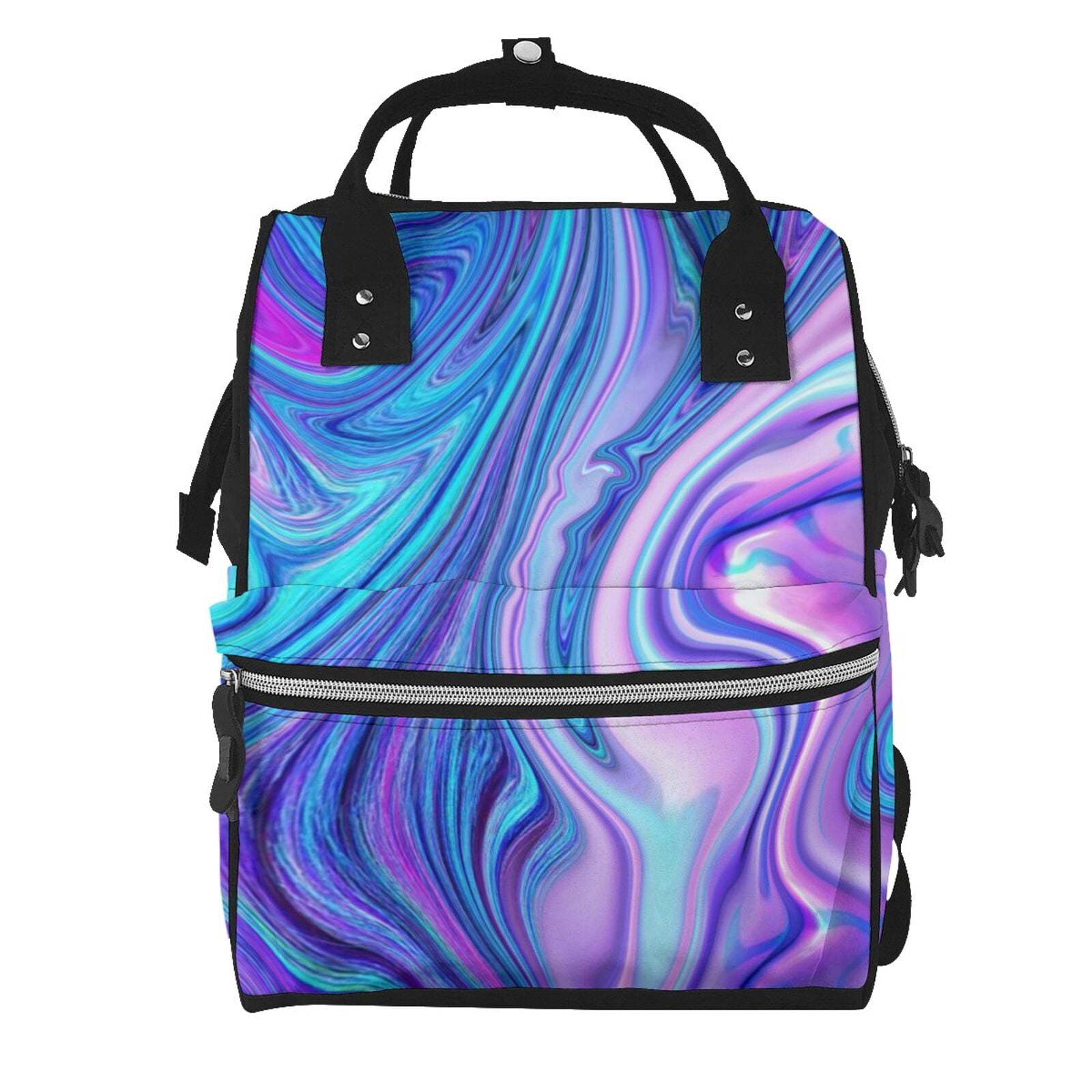 Ratiio Swirl Blue And Purple Mummy Backpack - Waterproof Twill Canvas, Large Capacity Diaper Bag with Multiple Pockets and Adjustable Straps