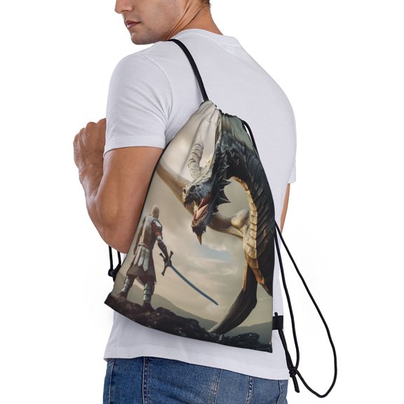 Ratiio Swordsman Cool Dragon Print Drawstring Backpack Bag Sport Gym Sackpack Heavy Duty String Backpack for Men Women