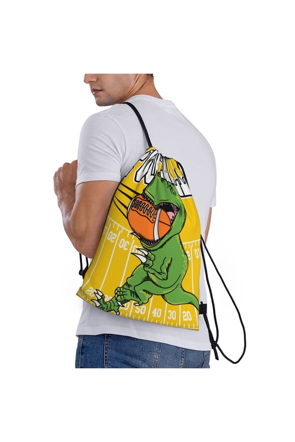 T-Rex Playing Football Print Drawstring Backpack Bag Sport Gym Sackpack Heavy Duty String Backpack for Men Women