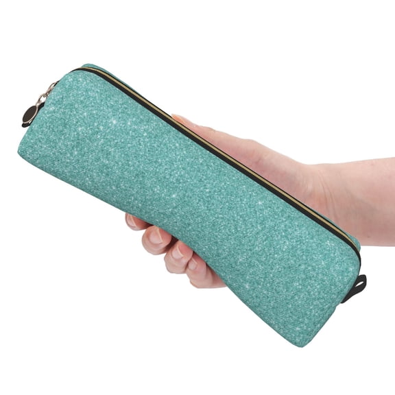 Ratiio Teal Green Glitter Pattern Leather Pencil Case, Pencil Pouch with Durable Zipper, Compact and Stylish Organizer for Stationery, Art Supplies, Travel Essentials
