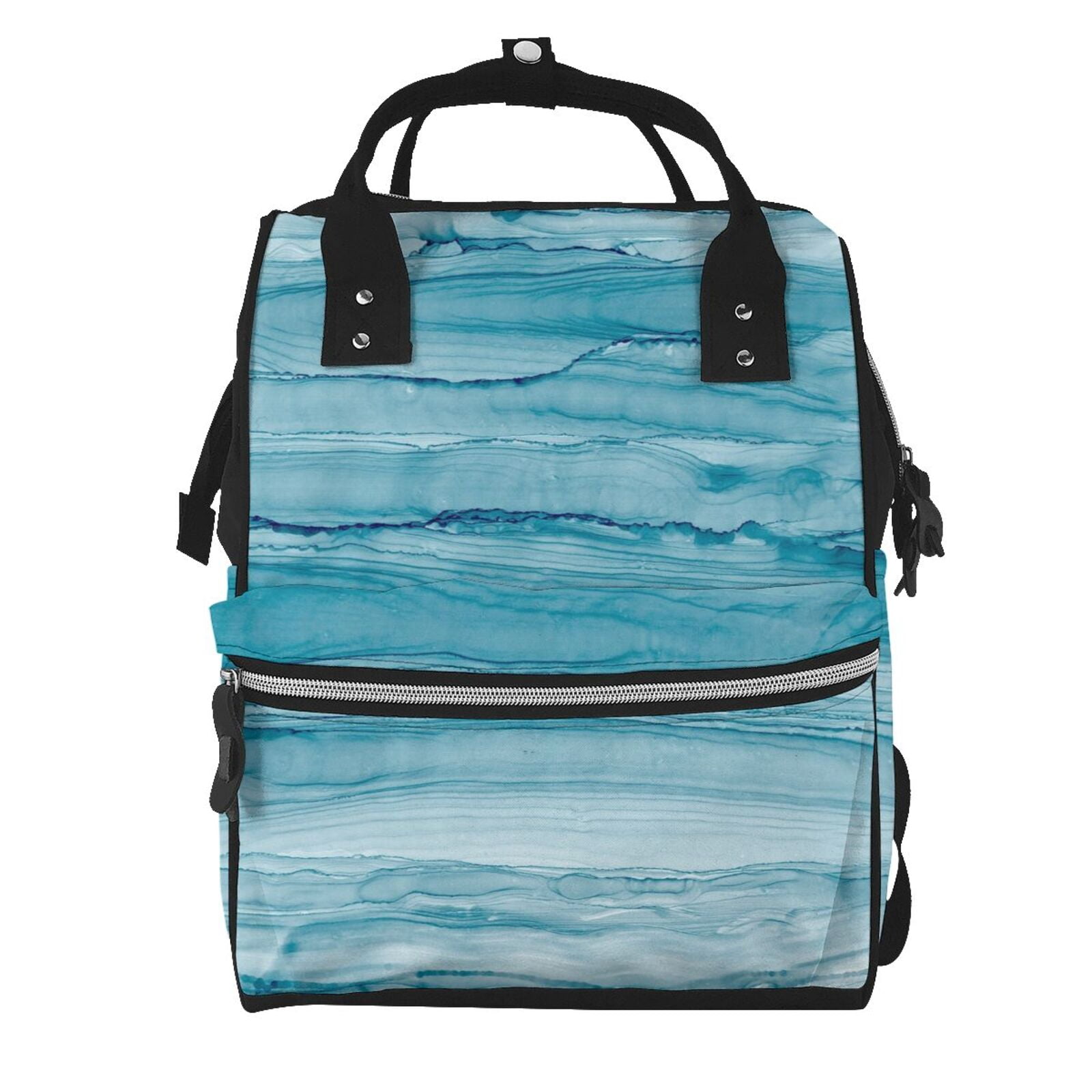 Ratiio Teal Turquoise Fluid Stripes Mummy Backpack - Waterproof Twill Canvas, Large Capacity Diaper Bag with Multiple Pockets and Adjustable Straps