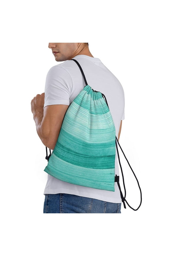 Teal Turquoise Print Drawstring Backpack Bag Sport Gym Sackpack Heavy Duty String Backpack for Men Women