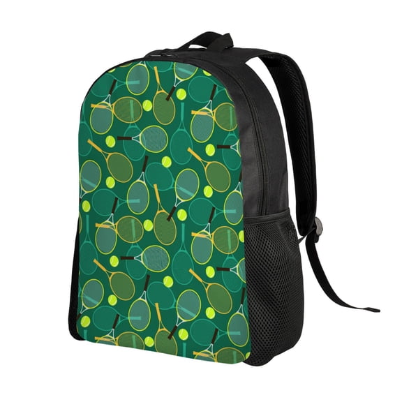 Ratiio Tennis Rackets and Balls Print Backpack with Padded 15-inch Laptop Sleeve- Spacious and Durable Daypack for Work and Travel