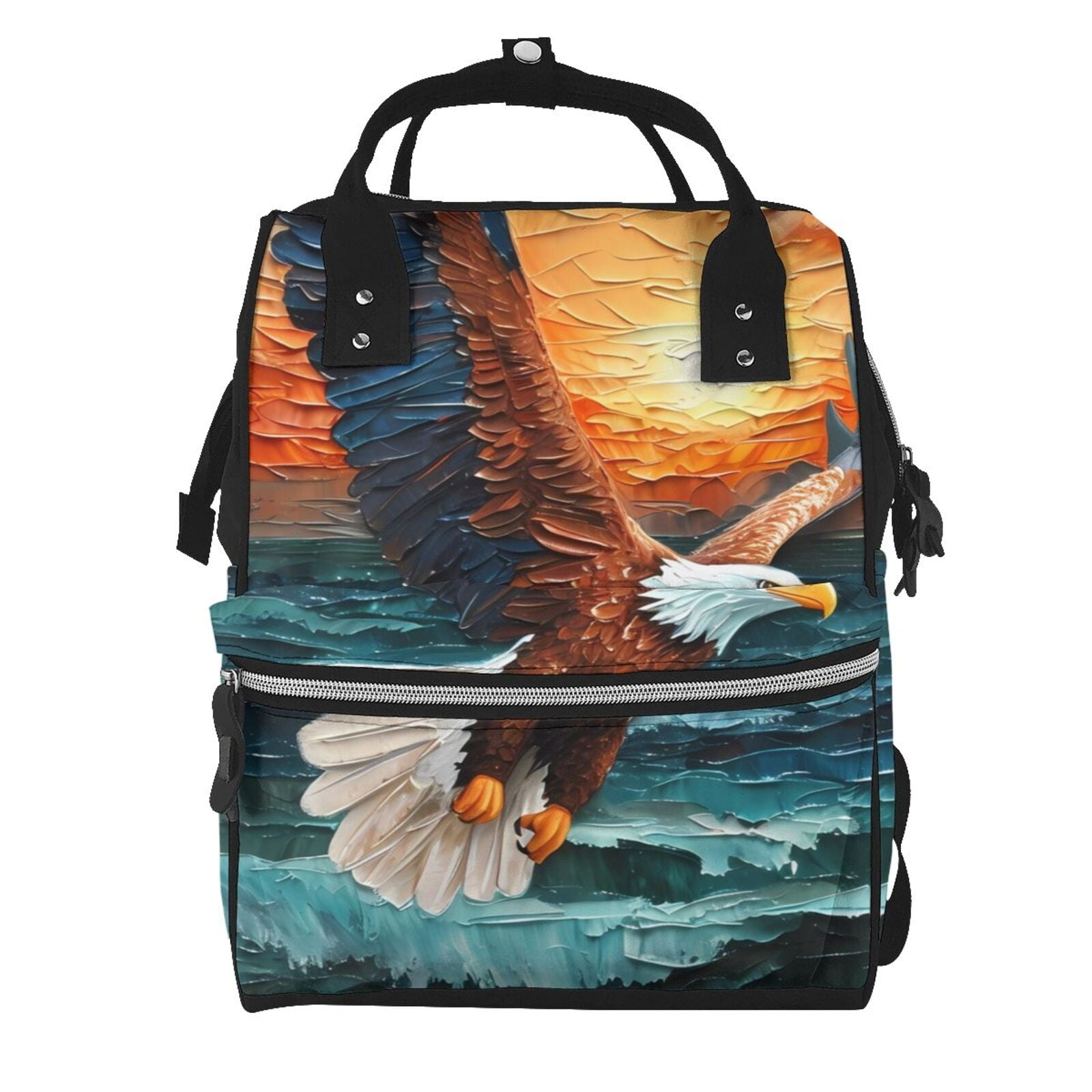 Ratiio Textured Bald Eagle Mummy Backpack - Waterproof Twill Canvas, Large Capacity Diaper Bag with Multiple Pockets and Adjustable Straps