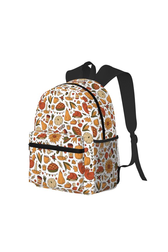Thanksgiving Food Print Casual Backpack for Men and Women, Water Resistant Oxford Fabric School Bag Lightweight Travel Daypack