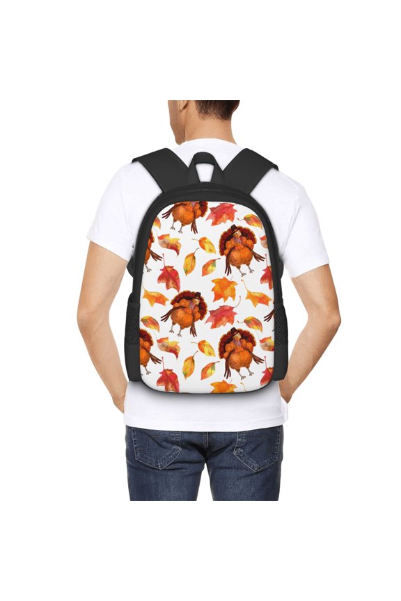 Thanksgiving Turkey Leaves Backpack for Men and Women - Durable 600D Oxford Cloth -Large Capacity, Water-Resistant School, Travel, and Hiking Bag