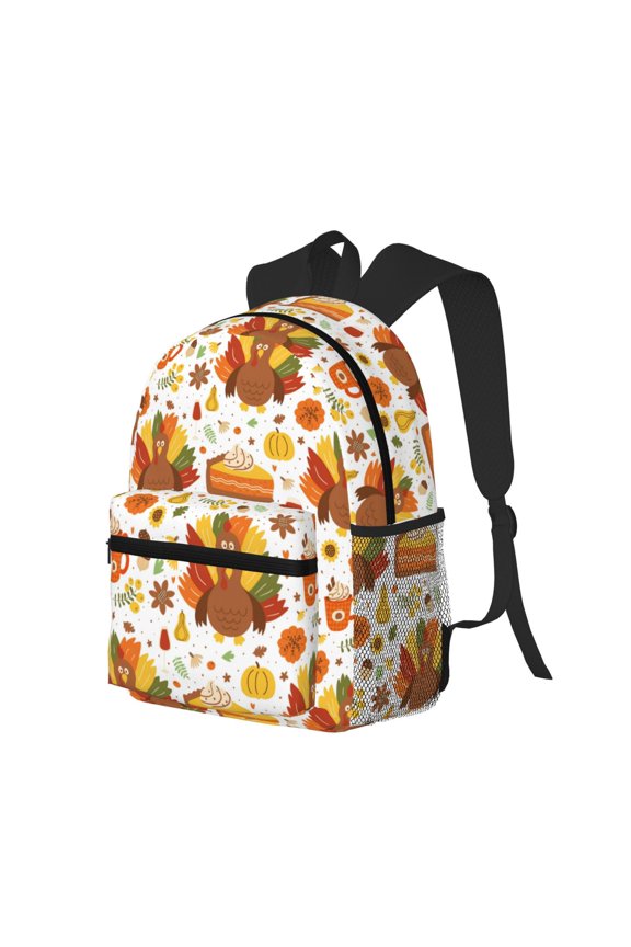 Thanksgiving With Turkey Print Casual Backpack for Men and Women, Water Resistant Oxford Fabric School Bag Lightweight Travel Daypack