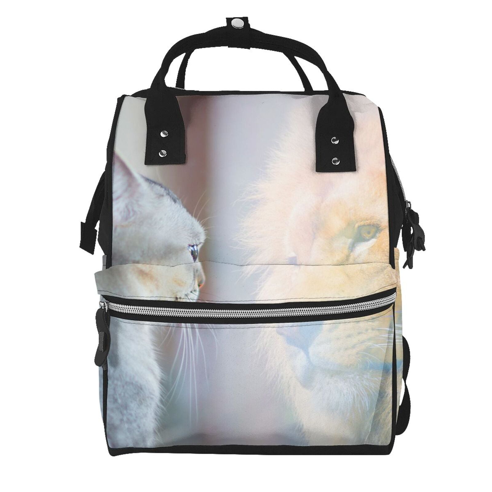 Ratiio The Cat Looks in the Mirror Mummy Backpack - Waterproof Twill Canvas, Large Capacity Diaper Bag with Multiple Pockets and Adjustable Straps