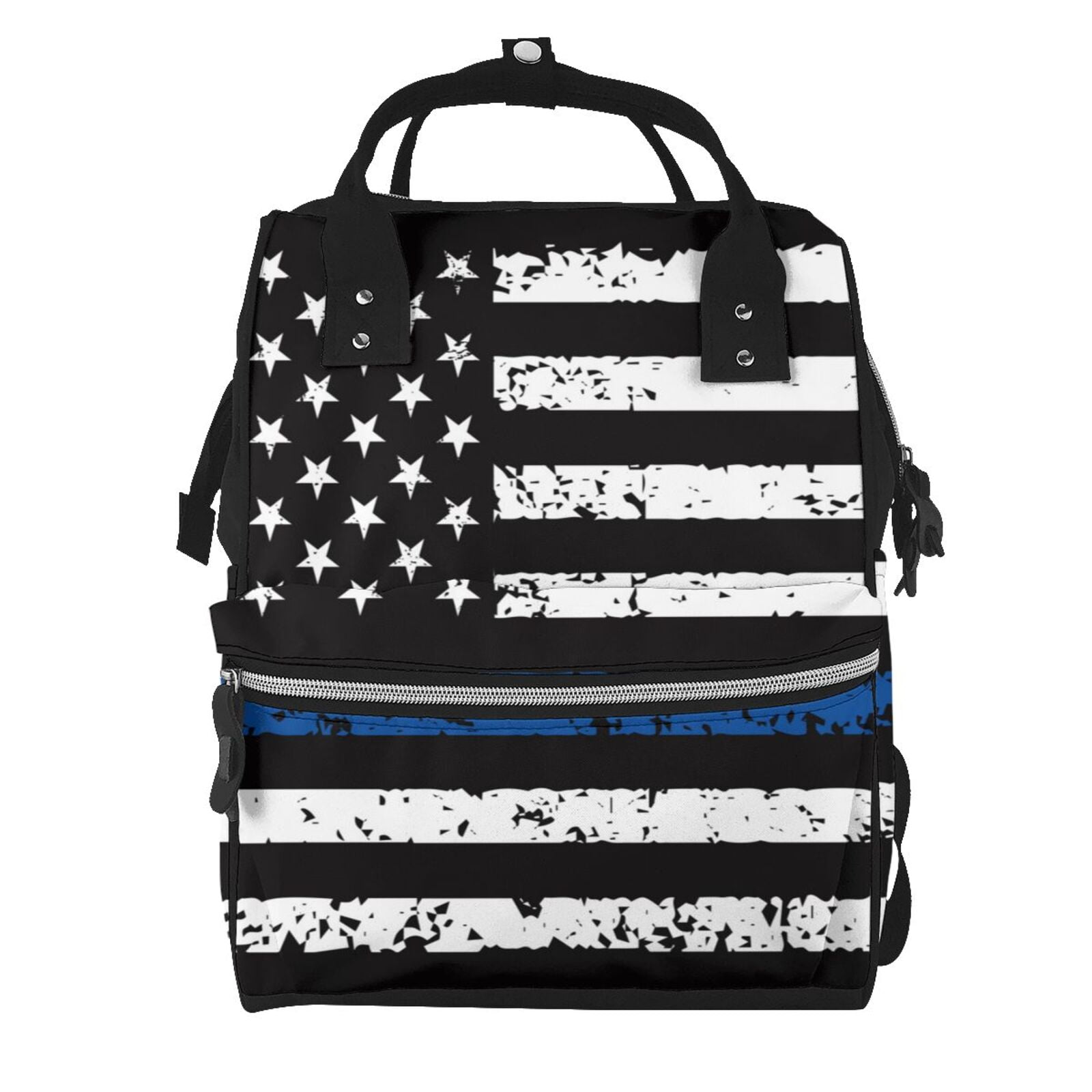 Ratiio Thin Blue Line Flag Mummy Backpack - Waterproof Twill Canvas, Large Capacity Diaper Bag with Multiple Pockets and Adjustable Straps