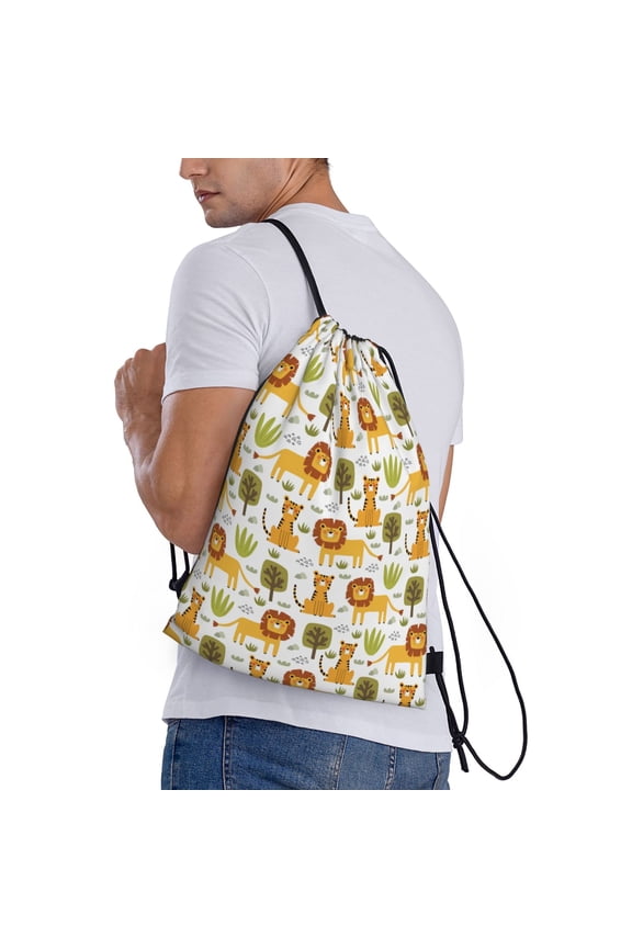 Tiger Lion Print Drawstring Backpack Bag Sport Gym Sackpack Heavy Duty String Backpack for Men Women