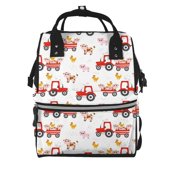 Ratiio Tractor With Farm Animals Mummy Backpack - Waterproof Twill Canvas, Large Capacity Diaper Bag with Multiple Pockets and Adjustable Straps