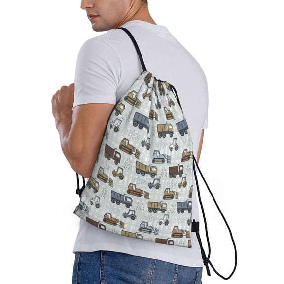 Ratiio Tractor and Dumper Print Drawstring Backpack Bag Sport Gym Sackpack Heavy Duty String Backpack for Men Women