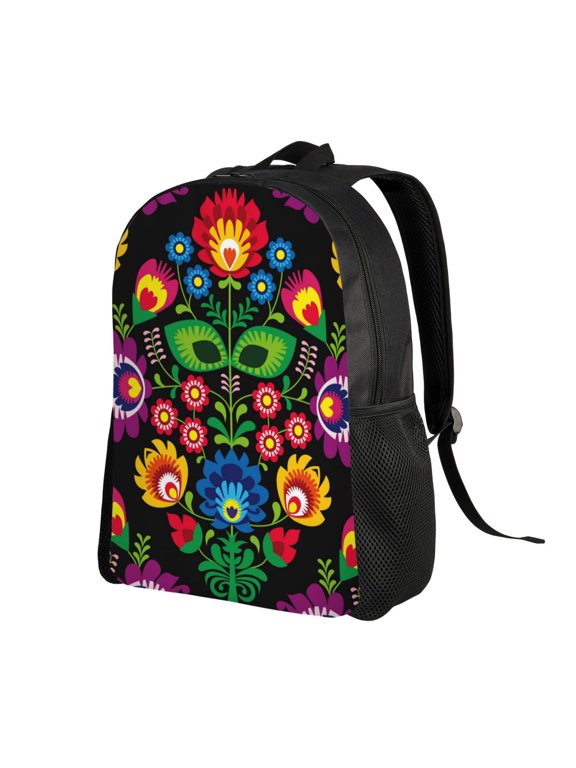 Traditional Floral Polish Print Backpack with Padded 15-inch Laptop Sleeve- Spacious and Durable Daypack for Work and Travel