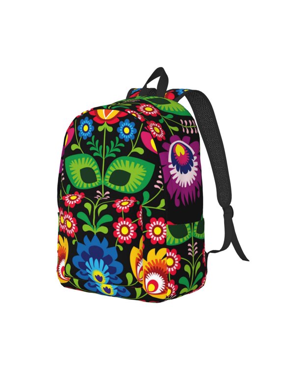 Traditional Floral Polish Print Canvas Backpack for Women & Men Retro Aesthetic Rucksack Basic Backpack for High School/College Students Travel Laptop Bag