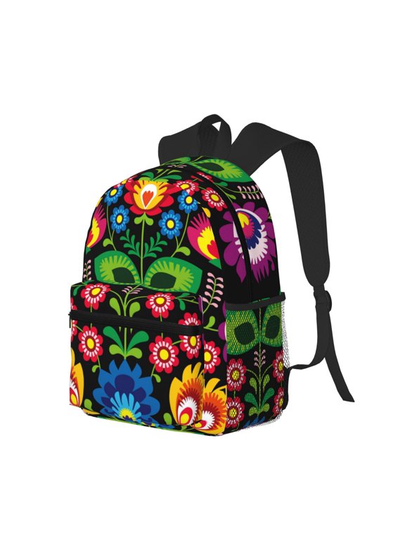 Traditional Floral Polish Print Casual Backpack for Men and Women, Water Resistant Oxford Fabric School Bag Lightweight Travel Daypack