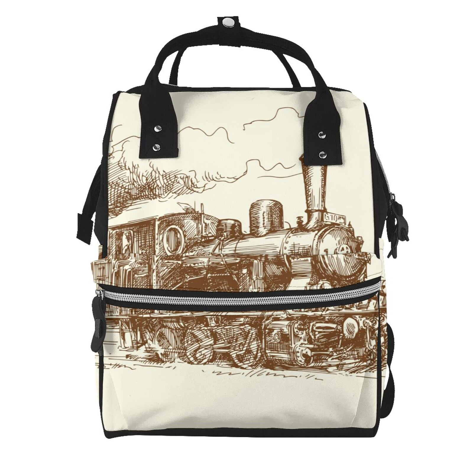 Ratiio Train Mummy Backpack - Waterproof Twill Canvas, Large Capacity Diaper Bag with Multiple Pockets and Adjustable Straps