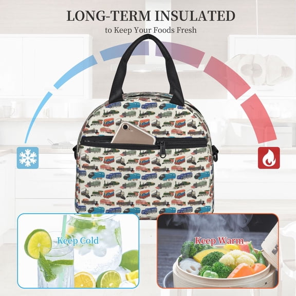 Ratiio Train Pattern Lunch Bag ,Insulated Lunch Box, Small Leakproof Cooler Food Lunch Containers Reusable High Capacity Lunch Tote Bags