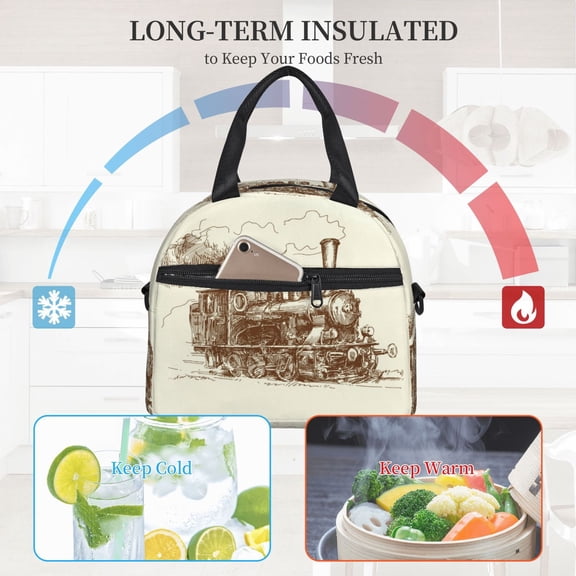 Ratiio Train Pattern Lunch Bag ,Insulated Lunch Box, Small Leakproof Cooler Food Lunch Containers Reusable High Capacity Lunch Tote Bags