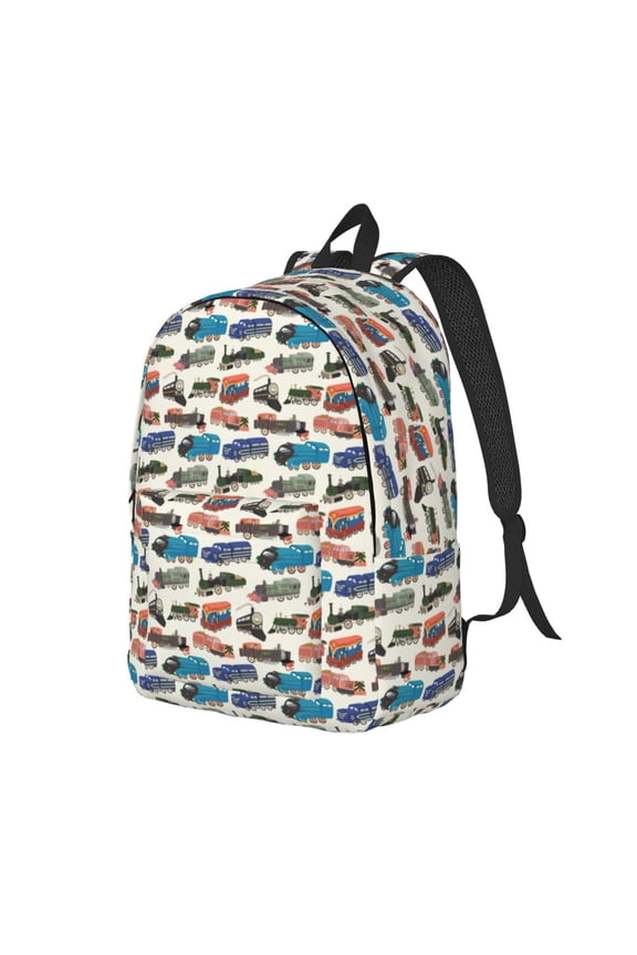 Train Print Canvas Backpack for Women & Men Retro Aesthetic Rucksack Basic Backpack for High School/College Students Travel Laptop Bag