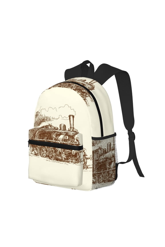 Train Print Casual Backpack for Men and Women, Water Resistant Oxford Fabric School Bag Lightweight Travel Daypack
