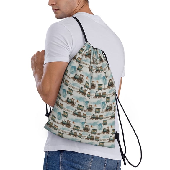 Ratiio Transport Train Print Drawstring Backpack Bag Sport Gym Sackpack Heavy Duty String Backpack for Men Women