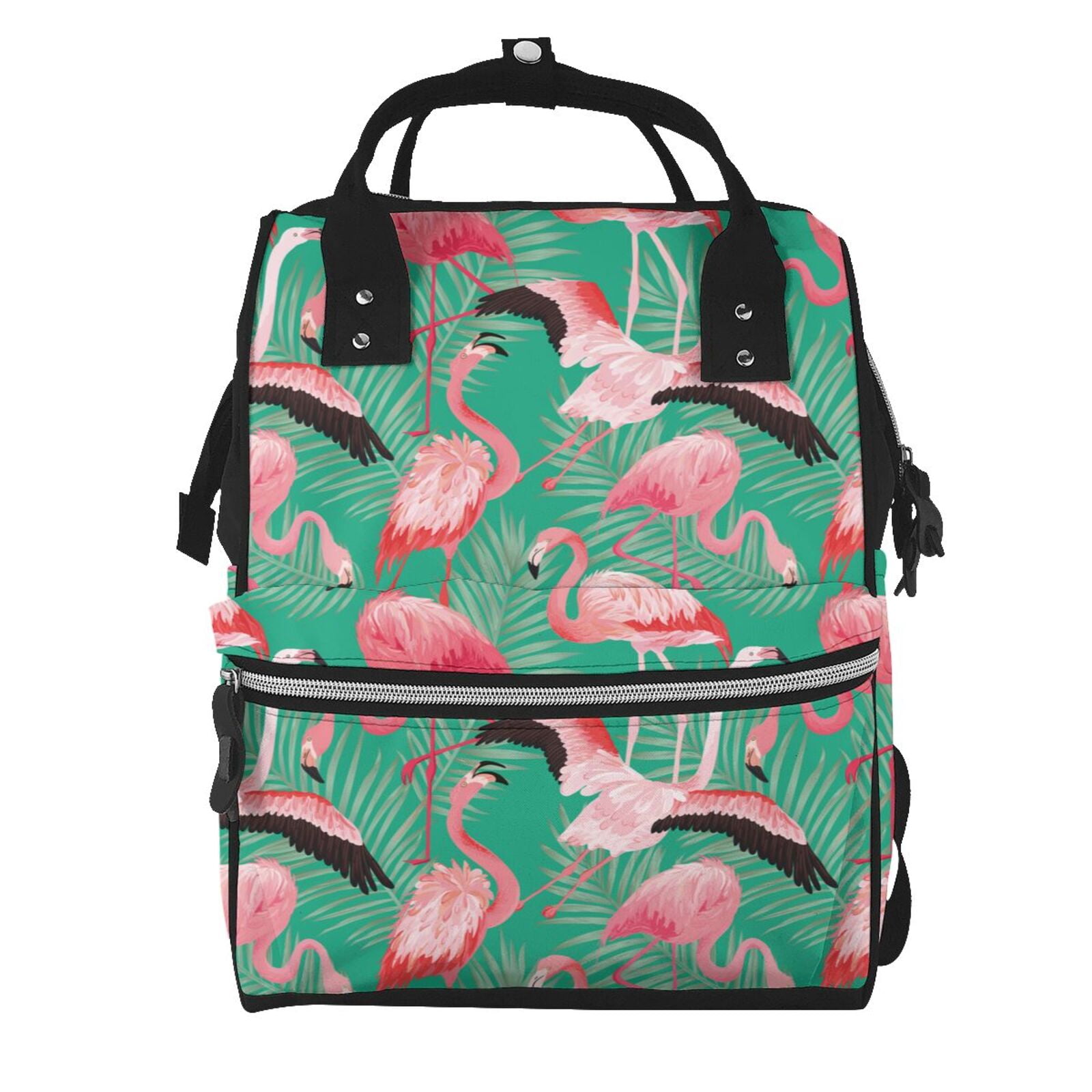 Ratiio Tropical Flamingo Mummy Backpack - Waterproof Twill Canvas, Large Capacity Diaper Bag with Multiple Pockets and Adjustable Straps