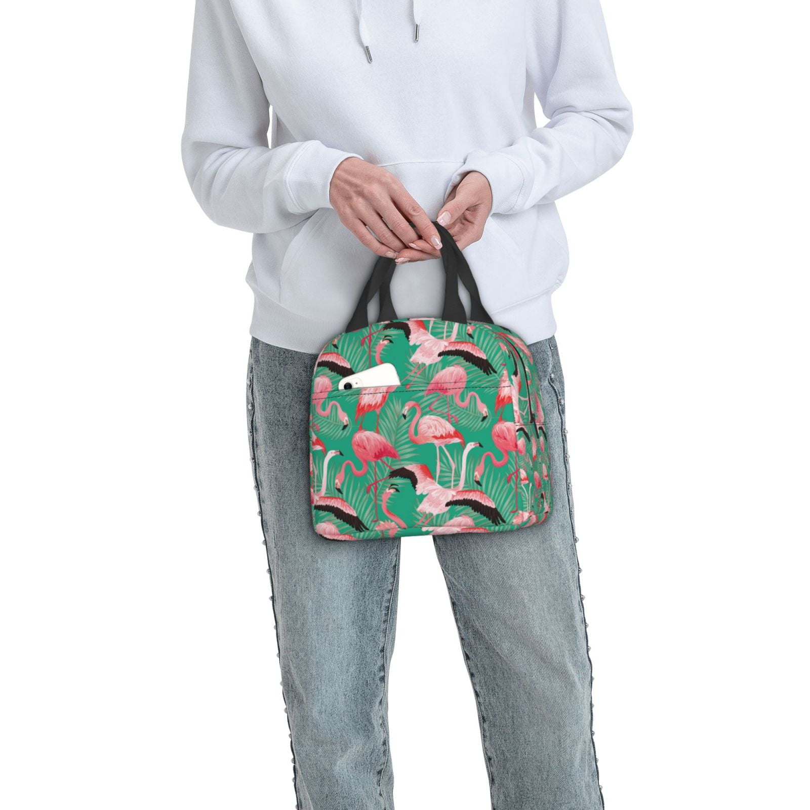 Ratiio Tropical Flamingo Print Lunch Bag Lunch Box Insulated Lunch Bag Adult Lunch Box for Men and Women