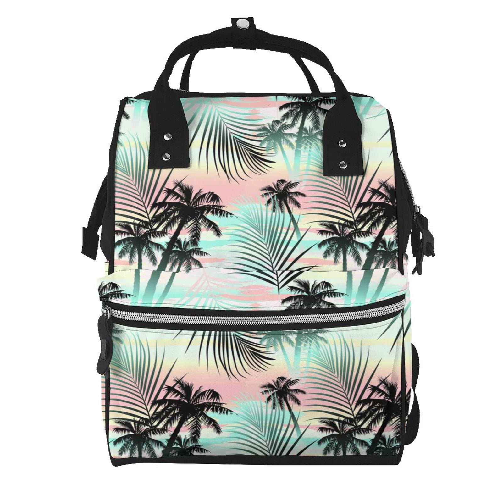 Ratiio Tropical Summer Palm Mummy Backpack - Waterproof Twill Canvas, Large Capacity Diaper Bag with Multiple Pockets and Adjustable Straps