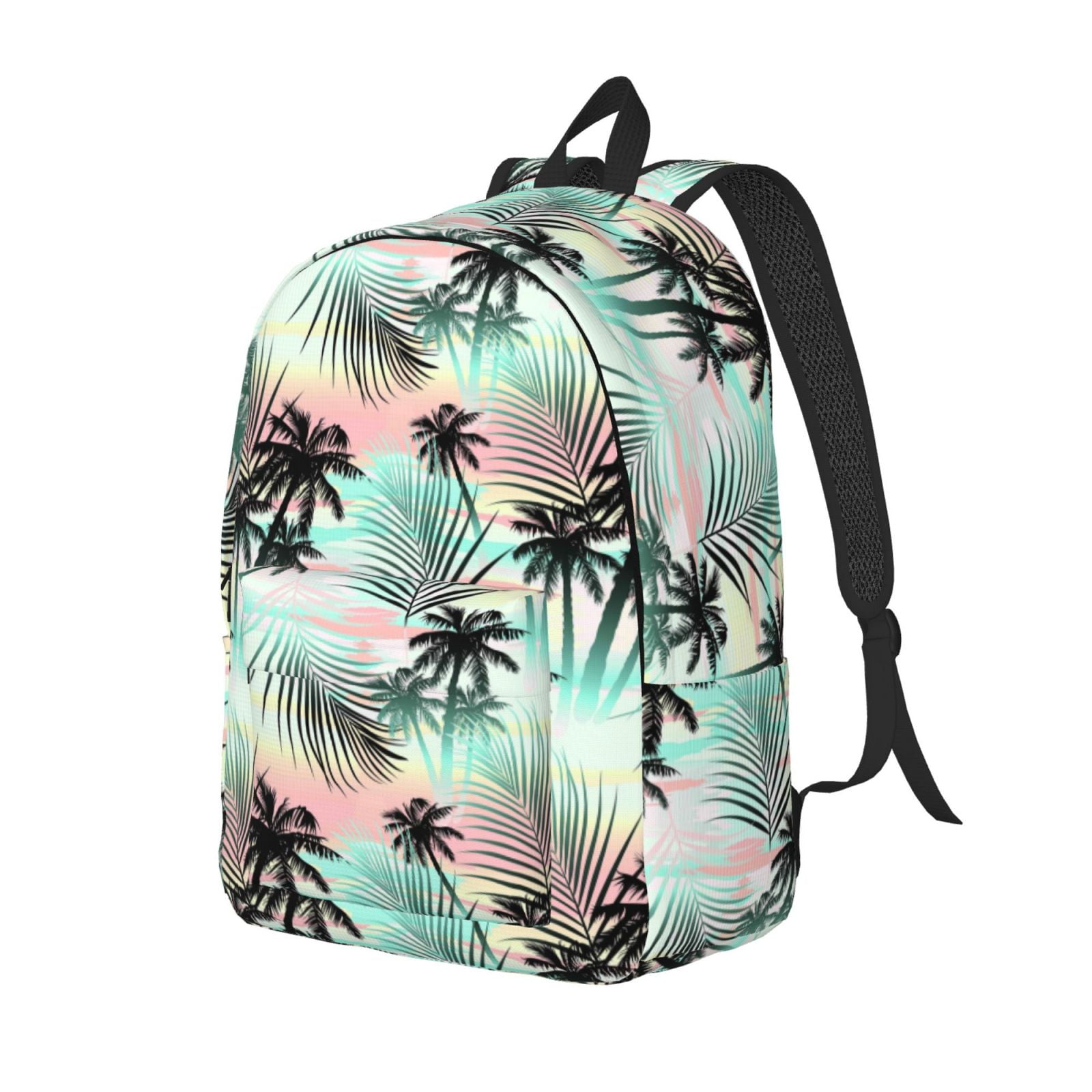 Asthetic Ricksack Ratiio Tropical Summer Palm Print Canvas Backpack for Women & Men Retro ...