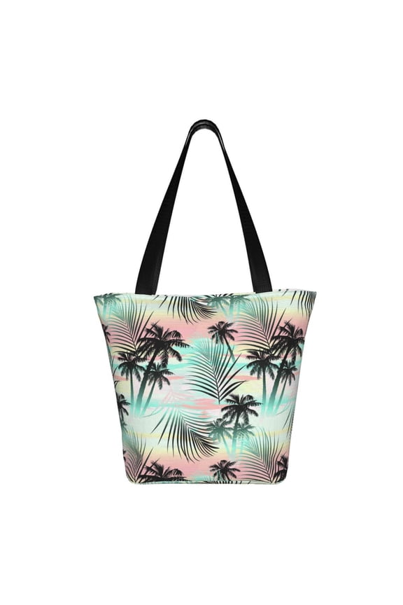 Tropical Summer Palm Print Shoulder Bag for Women, Polyester Crossbody Purse Lightweight Handbag for Daily Travel and Casual Use