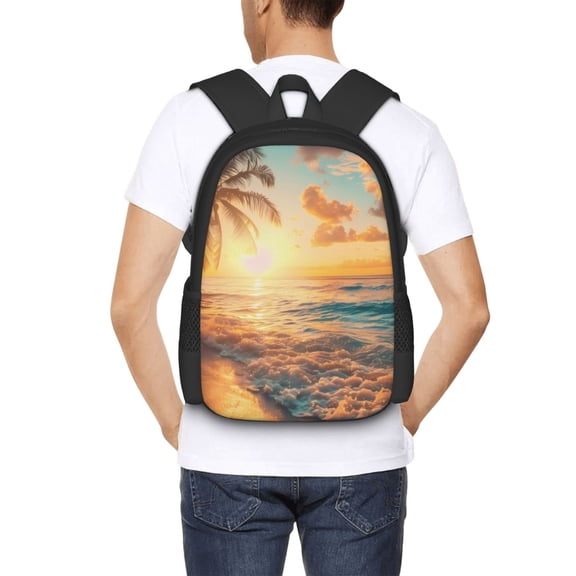 Ratiio Tropical Sunset Beach Scene Backpack for Men and Women - Durable 600D Oxford Cloth -Large Capacity, Water-Resistant School, Travel, and Hiking Bag