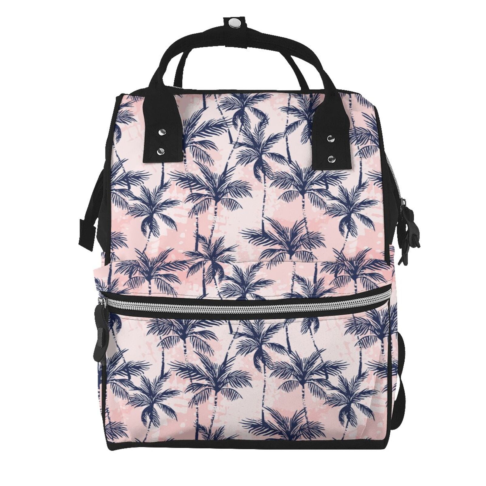 Ratiio Tropics Palm Trees Mummy Backpack - Waterproof Twill Canvas, Large Capacity Diaper Bag with Multiple Pockets and Adjustable Straps