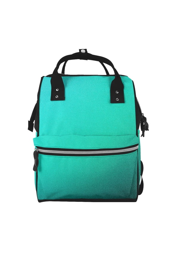 Turquoise Light Blue Mummy Backpack - Waterproof Twill Canvas, Large Capacity Diaper Bag with Multiple Pockets and Adjustable Straps
