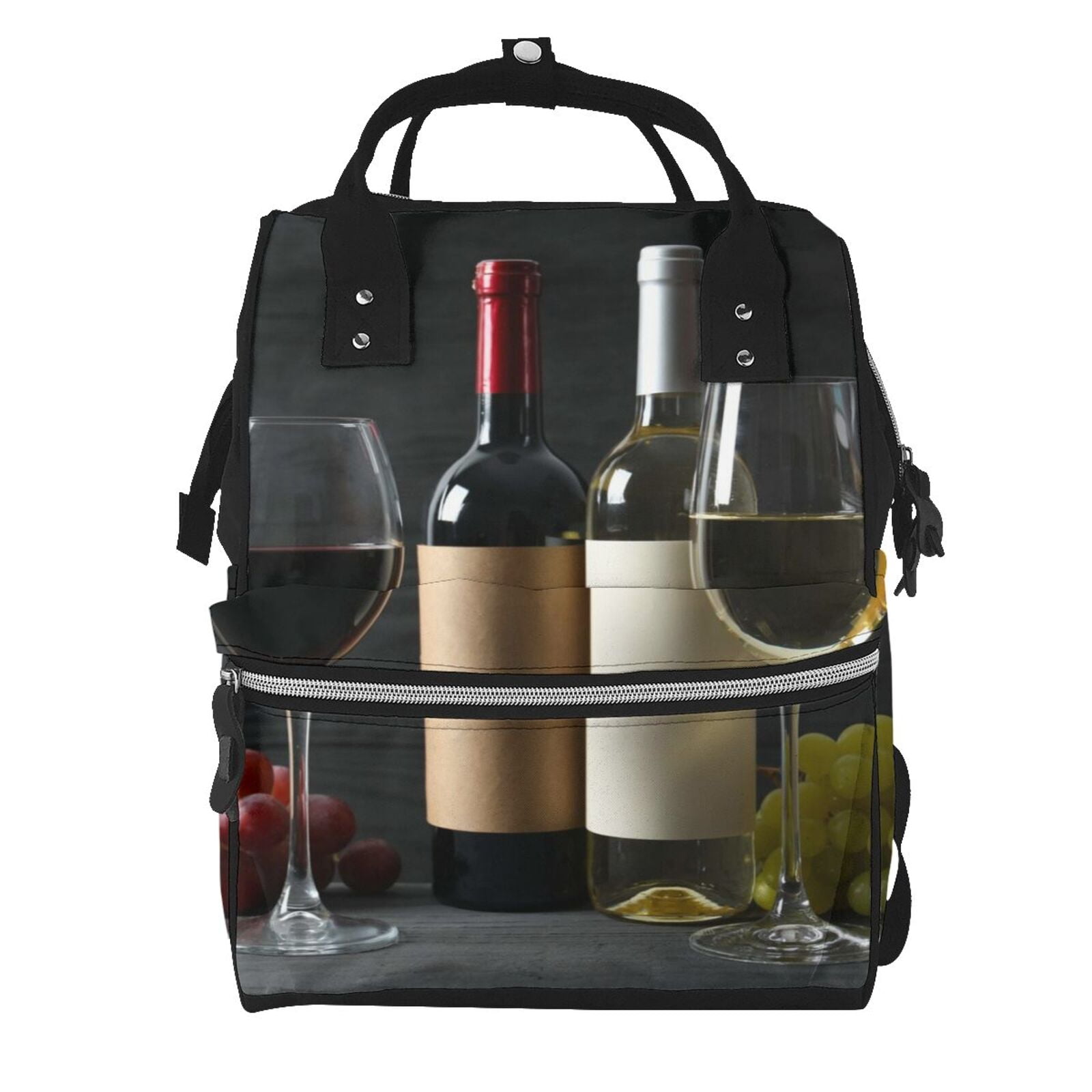 Ratiio Two Bottles Of Red And White Wine Mummy Backpack - Waterproof Twill Canvas, Large Capacity Diaper Bag with Multiple Pockets and Adjustable Straps