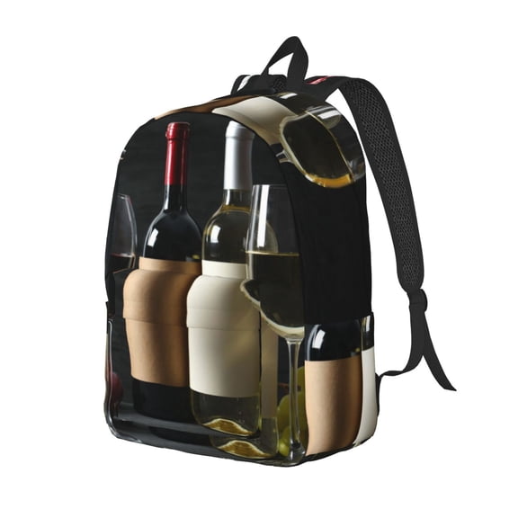 Ratiio Two Bottles Of Red And White Wine Print Canvas Backpack for Women & Men Retro Aesthetic Rucksack Basic Backpack for High School/College Students Travel Laptop Bag