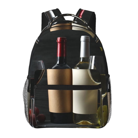 Ratiio Two Bottles Of Red And White Wine Print Eco-Friendly Casual Backpack, Water-Resistant Polyester Canvas Daypack with Smooth Zippers, Comfortable & Durable Travel Bag with Laptop Compartment
