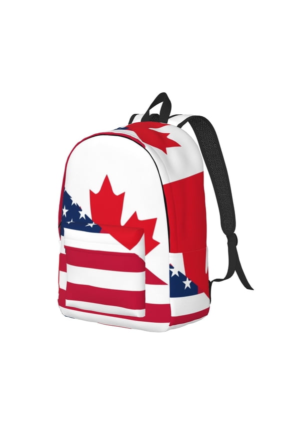 USA Canada Flag Print Canvas Backpack for Women & Men Retro Aesthetic Rucksack Basic Backpack for High School/College Students Travel Laptop Bag