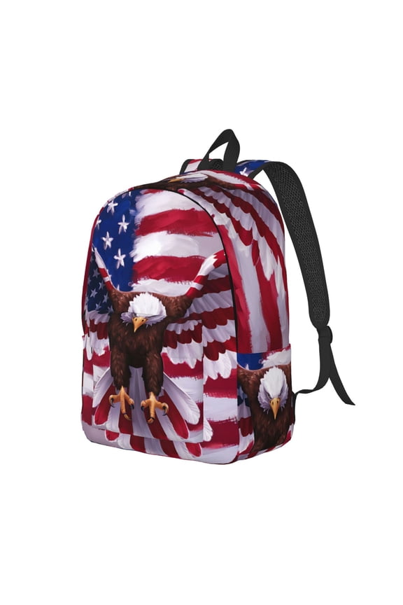USA Eagle with Spread Wings Print Canvas Backpack for Women & Men Retro Aesthetic Rucksack Basic Backpack for High School/College Students Travel Laptop Bag